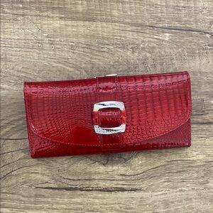 Elegant Red Crocodile Wallet with Silver Clasp